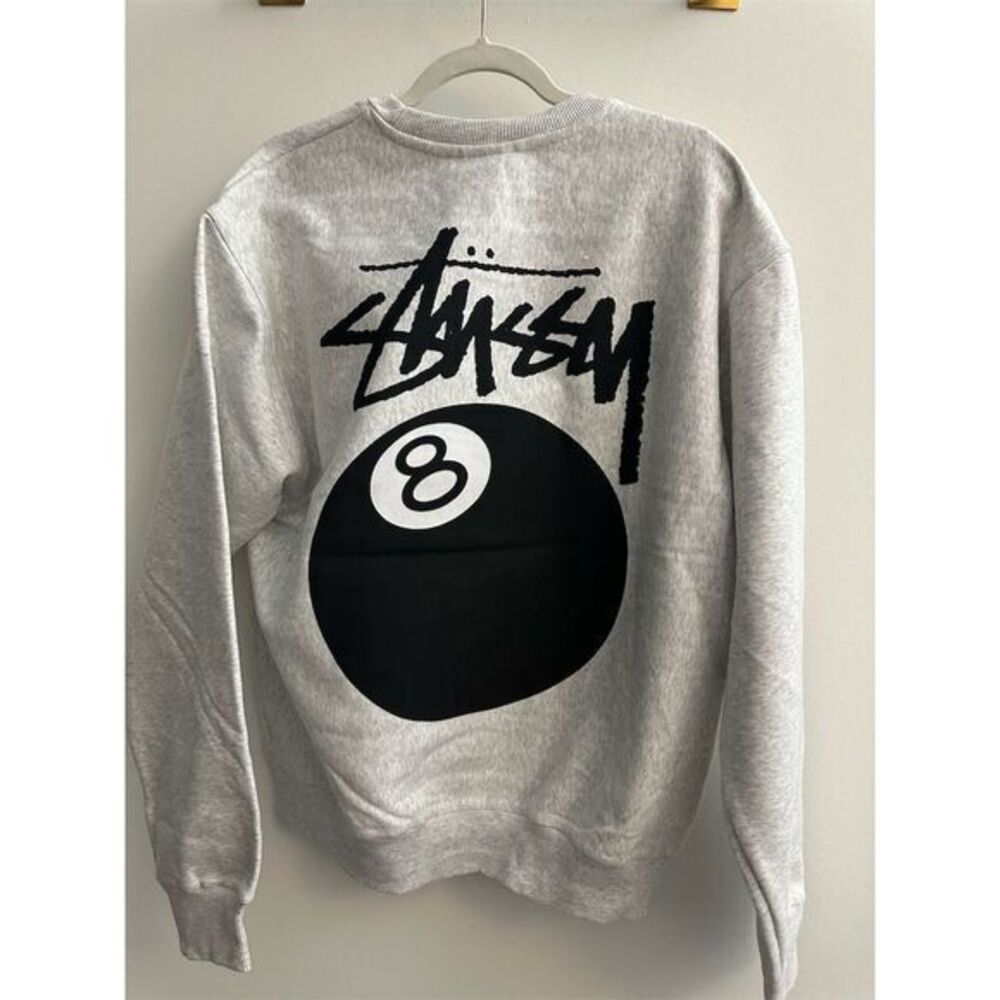 Stussy 8 Ball Crewneck Sweatshirt Men's M Gray Graphic Print Pullover